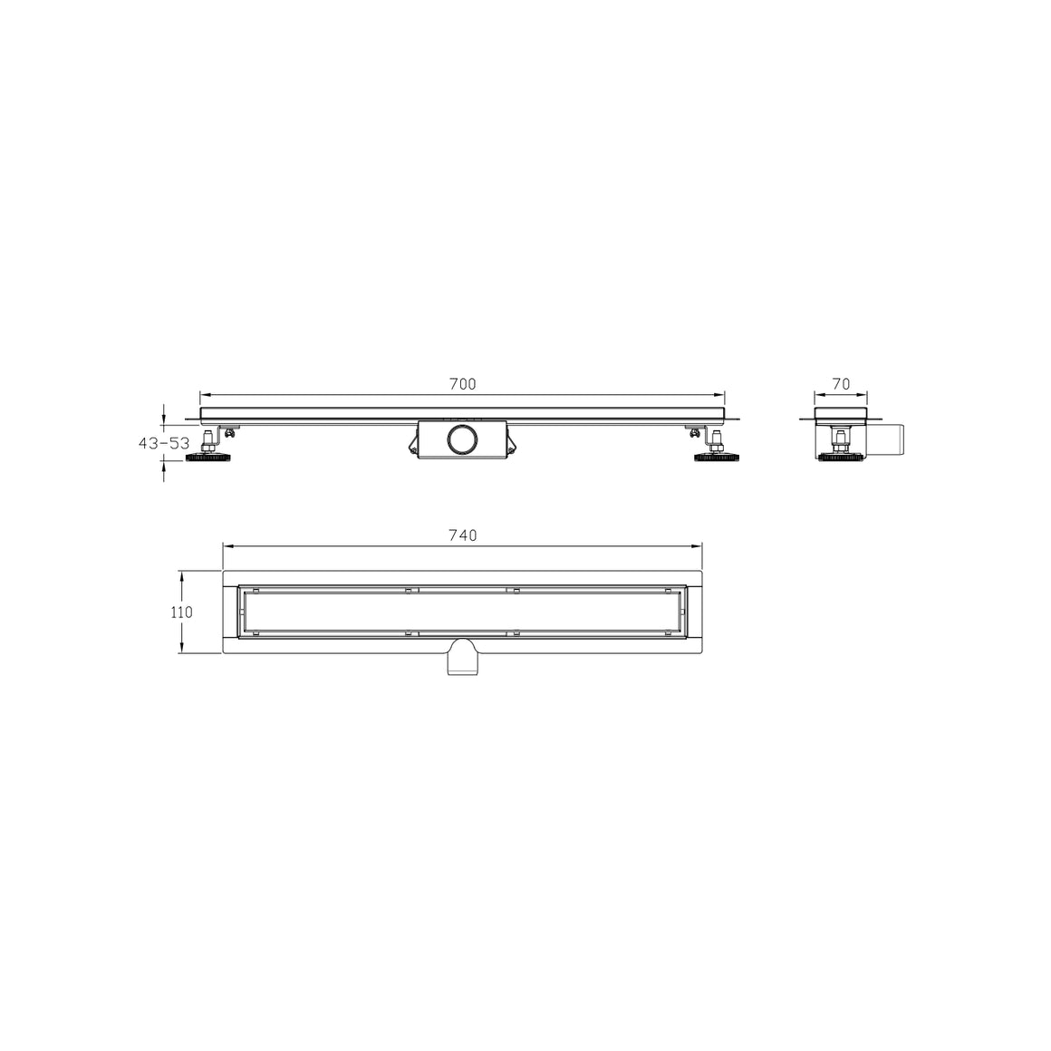 DutchLine Douchegoot met flens en tegelrooster - RVS - 700x70mm