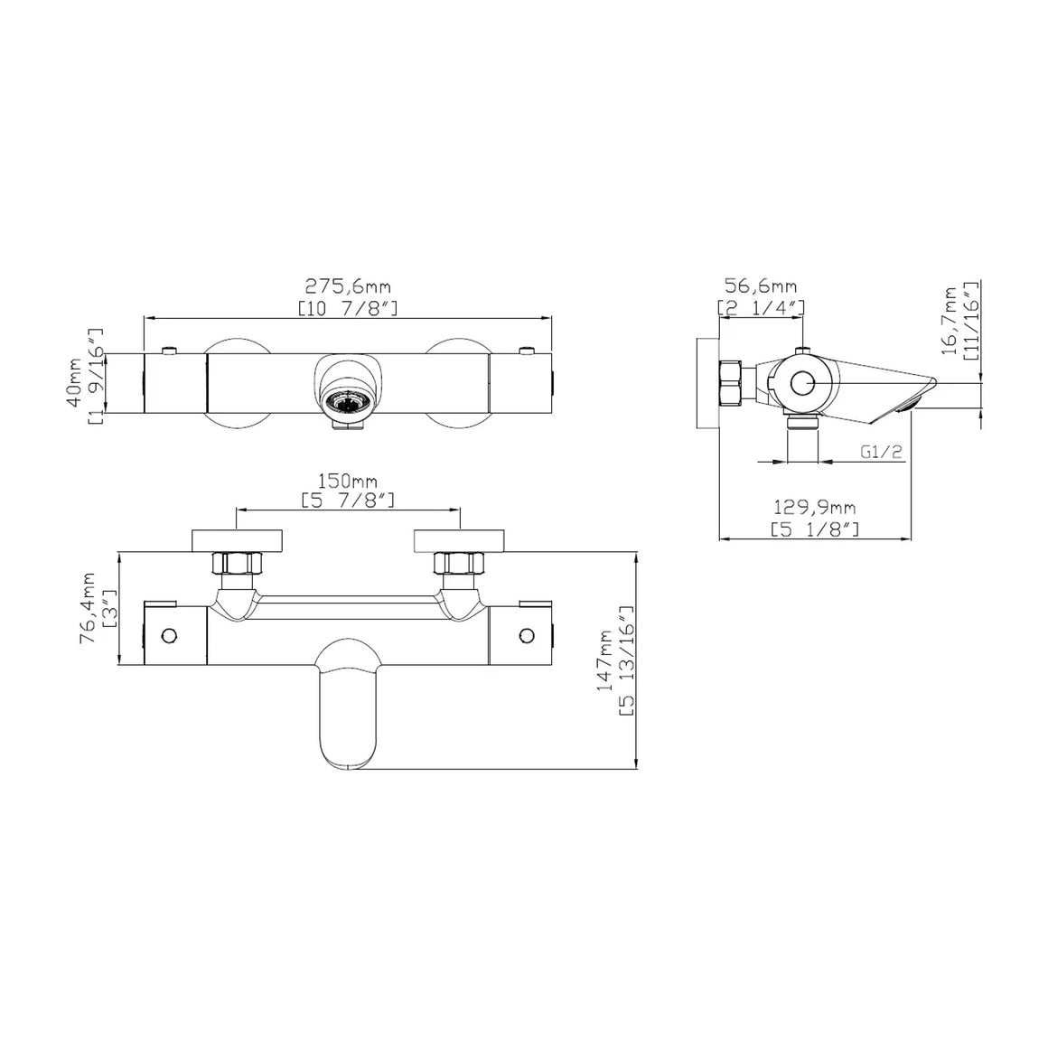 DutchLine Thermostatische Badkraan - S-Line - Geborsteld Brons