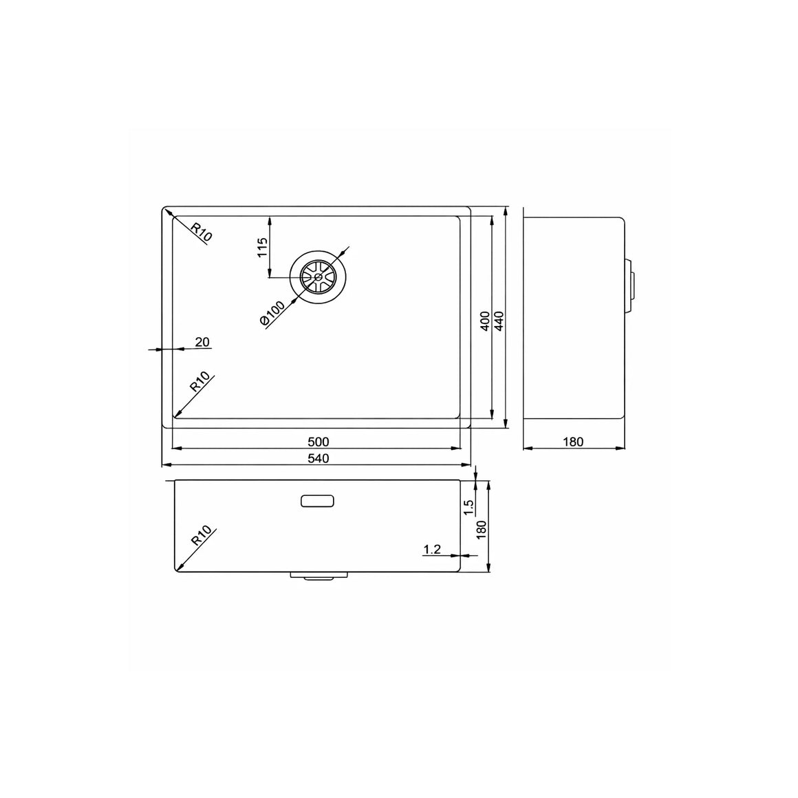 DutchLine Spoelbak 500x400x180 – Geborsteld Brons Koper