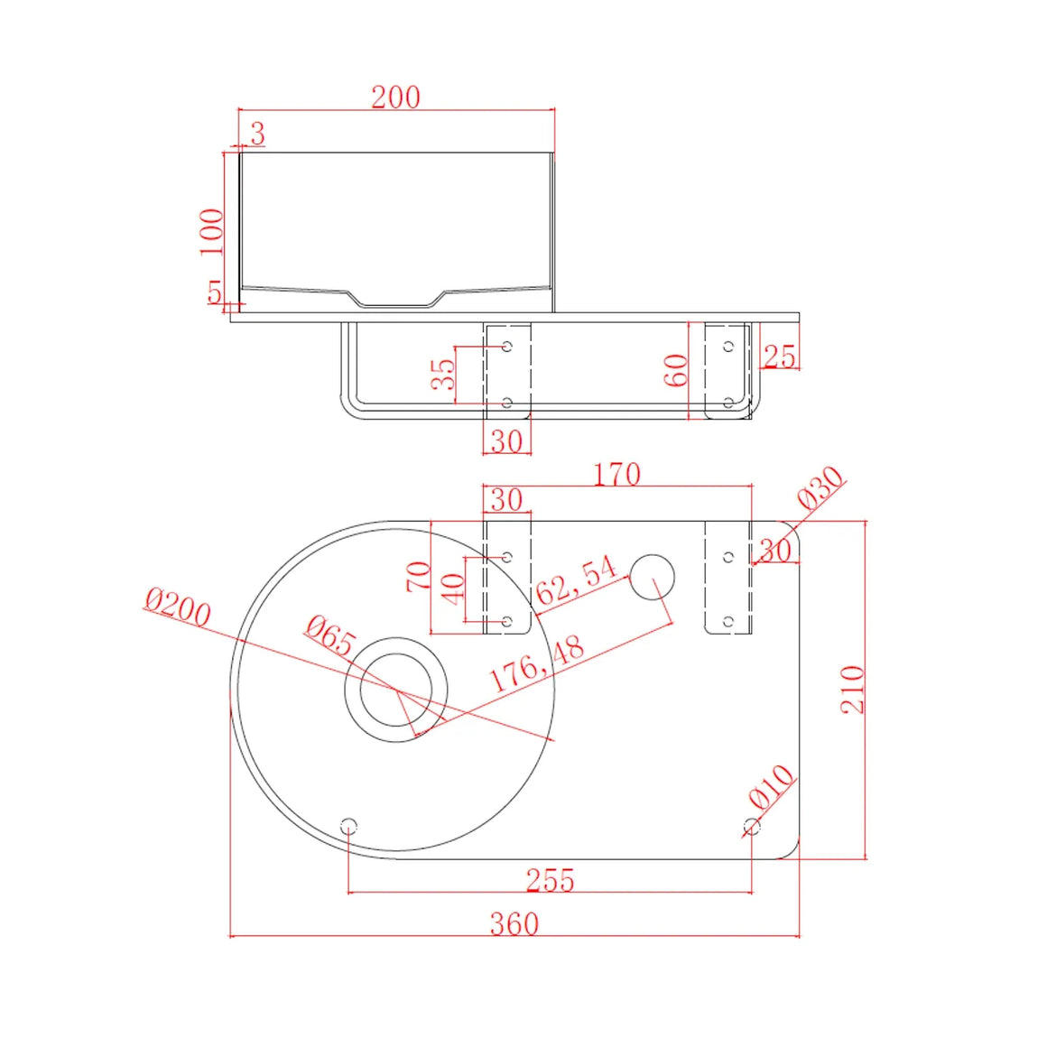 DutchLine Toiletplanchet met waskom - 360x210x165 - Met Kraangat – Geborsteld messing Goud