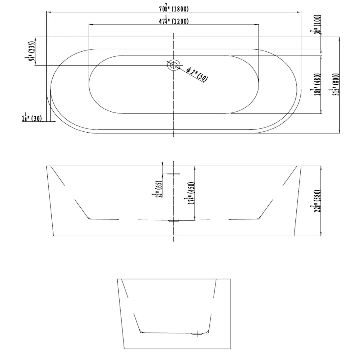 DutchLine Half-vrijstaand Bad - Glans Wit - 1800x800x580