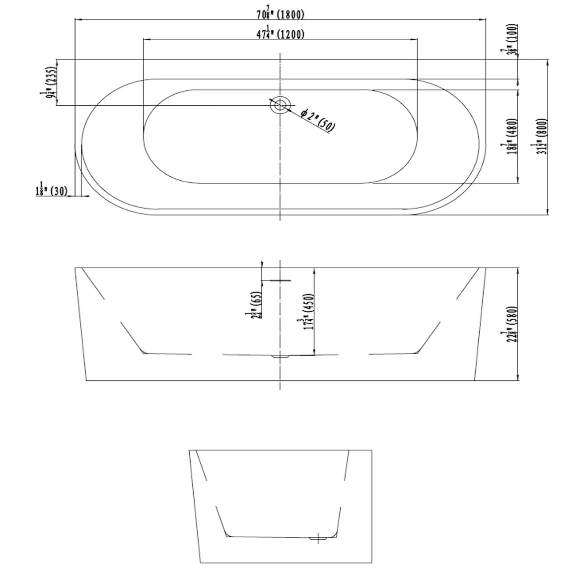 DutchLine Half-vrijstaand Bad - Glans Wit - 1800x800x580