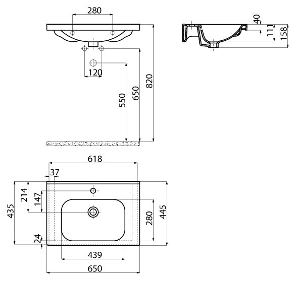 Creavit Loop EK065-00CB00E-0000 glanzend wit - technische tekening