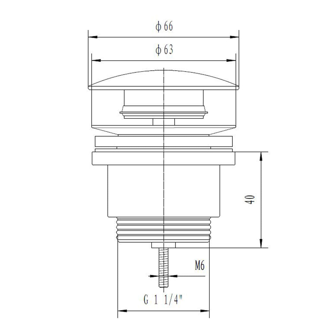 Xellanz Eco clickwaste afvoerplug 5/4" chroom - technische tekening