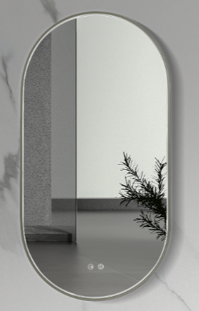 ALONI AVALO SPIEGEL - MET LED VERLICHTING - OVAAL - MET LIJST - MET VERWARMING - KLEURTEMPERATUUR LED 3500-6500K - 50X100CM - GUNMETAL