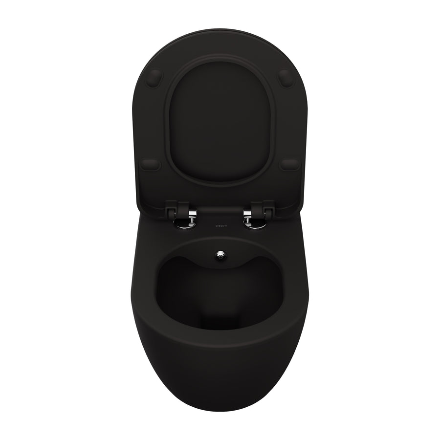 CREAVIT Free Hangtoilet met Bidet  - Randloos - zonder Zitting - Houtskool Zwart
