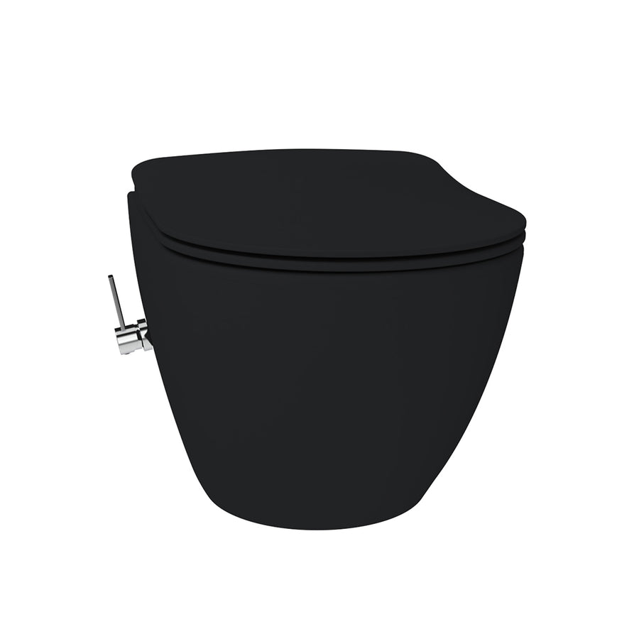 CREAVIT Free Hangtoilet met Bidet - Randloos - met bidetkraan koud en warm water - zonder Zitting - Houtskool Zwart