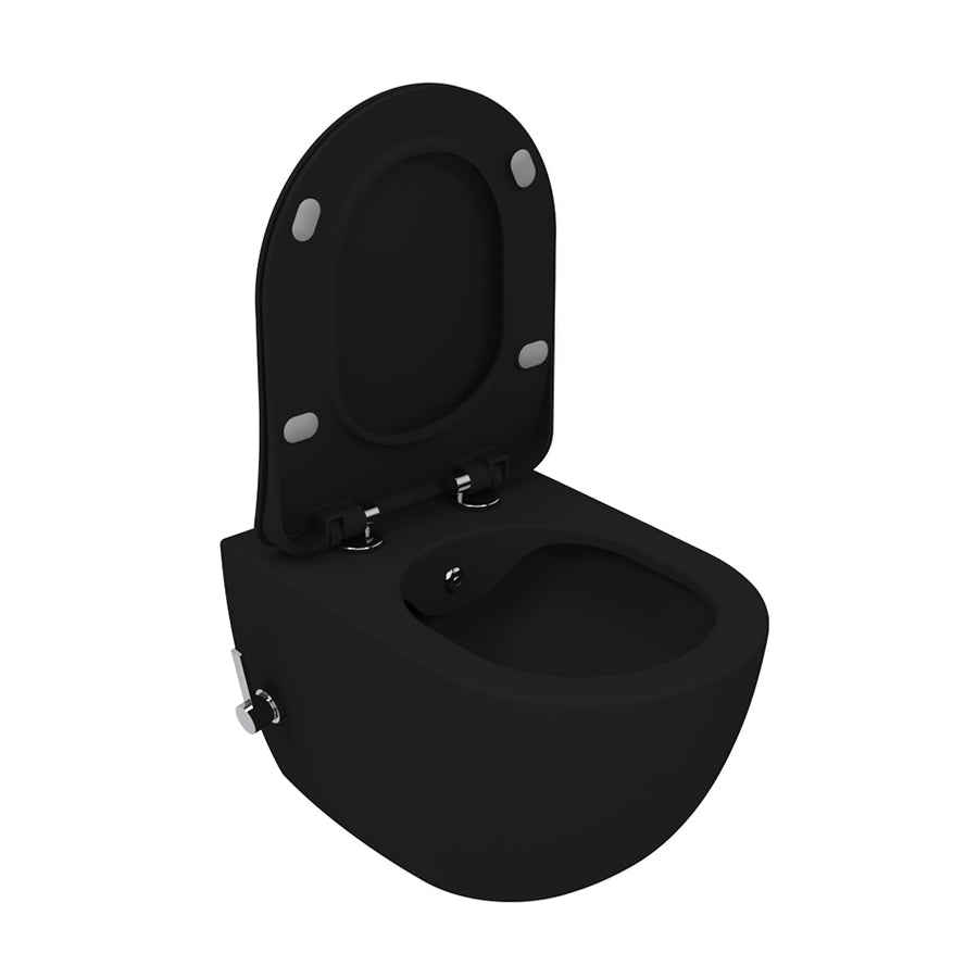 CREAVIT Free Hangtoilet met Bidet - Randloos - met bidetkraan koud en warm water - zonder Zitting - Houtskool Zwart