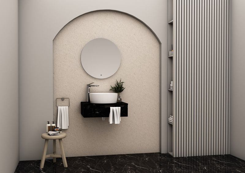 FELIX ONDERKAST MET HANDDOEKUITSPARING (60CM) - ZWART MARMER - detailafbeelding