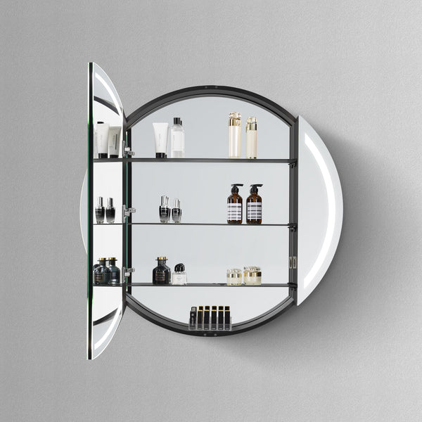 Luxe Ronde Spiegelkast in Mat Zwart met LED Baan Rondom - Hipp Design