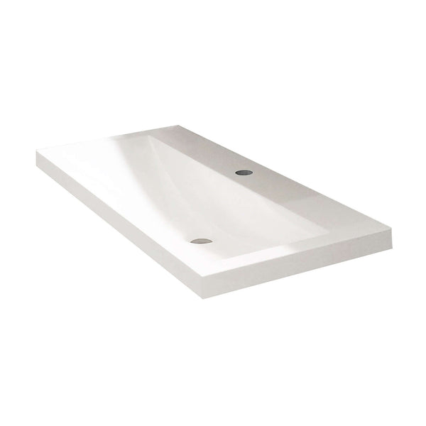 Lavabo en marbre artificiel Wiesbaden 100x36x11,5 cm Blanc (Avec trou pour robinet)