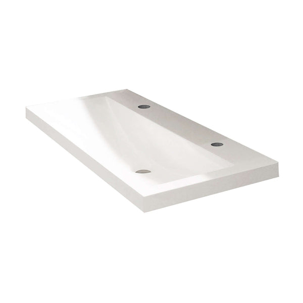 Lavabo en marbre artificiel Wiesbaden 100X36X11,5 Cm en blanc (avec deux trous pour robinets)