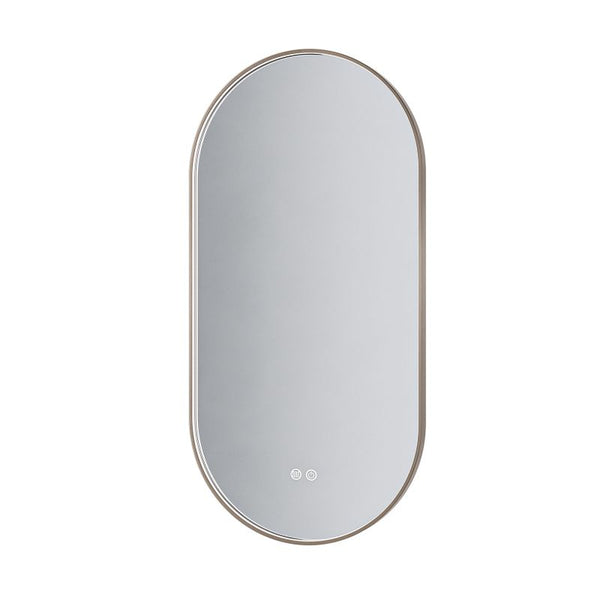 Aloni Avalo Spiegel - met LED Verlichting - Ovaal - met Lijst - Anti-Condens - Kleurtemperatuur LED 3000-6000K - Dimbaar - 50 × 100 cm - Geborsteld Bruin Brons