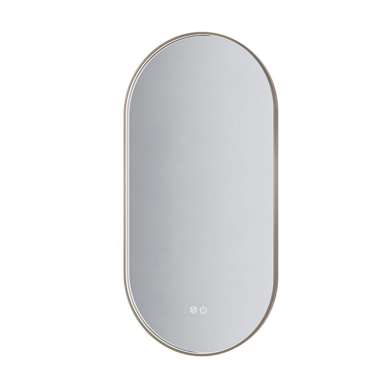 ALONI AVALO SPIEGEL - MET LED VERLICHTING - OVAAL - MET LIJST - ANTI-CONDENS - KLEURTEMPERATUUR LED 3000-6000K - DIMBAAR - 50X100CM - GEBORSTELD BRUIN BRONS - detailafbeelding