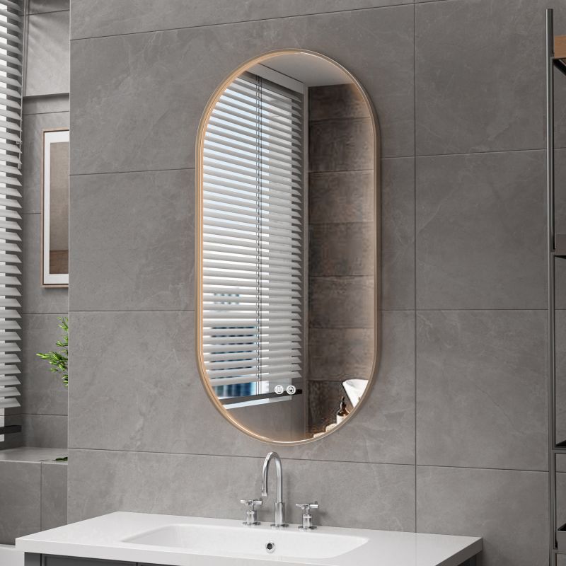 ALONI AVALO SPIEGEL - MET LED VERLICHTING - OVAAL - MET LIJST - ANTI-CONDENS - KLEURTEMPERATUUR LED 3000-6000K - DIMBAAR - 50X100CM - GEBORSTELD BRUIN BRONS - detailafbeelding