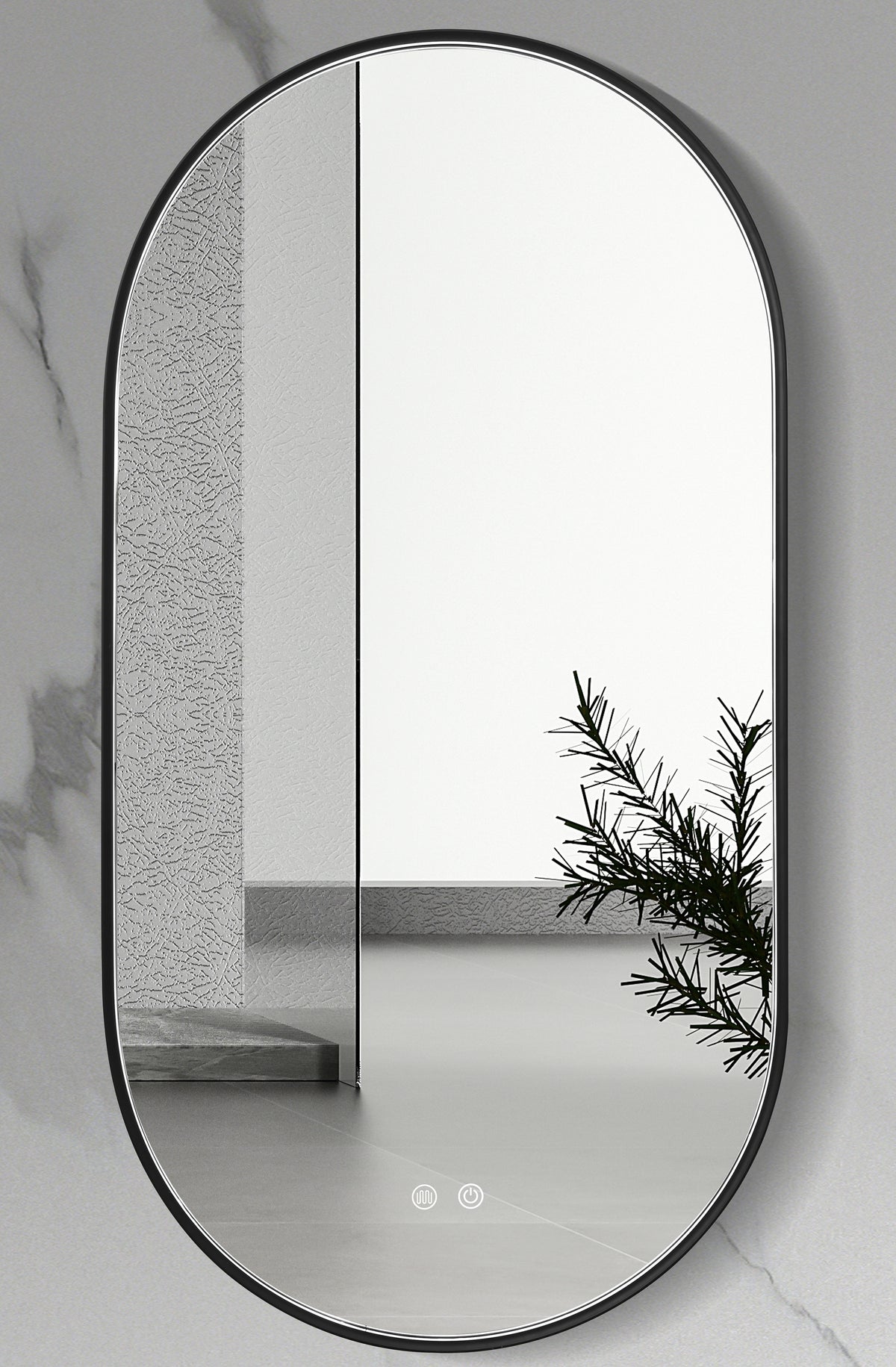 ALONI AVALO SPIEGEL - MET LED VERLICHTING - OVAAL - MET LIJST - MET VERWARMING - KLEURTEMPERATUUR LED 3500-6500K - 50X100CM - MAT ZWART