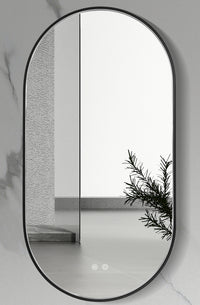 ALONI AVALO SPIEGEL - MET LED VERLICHTING - OVAAL - MET LIJST - MET VERWARMING - KLEURTEMPERATUUR LED 3500-6500K - 50X100CM - MAT ZWART