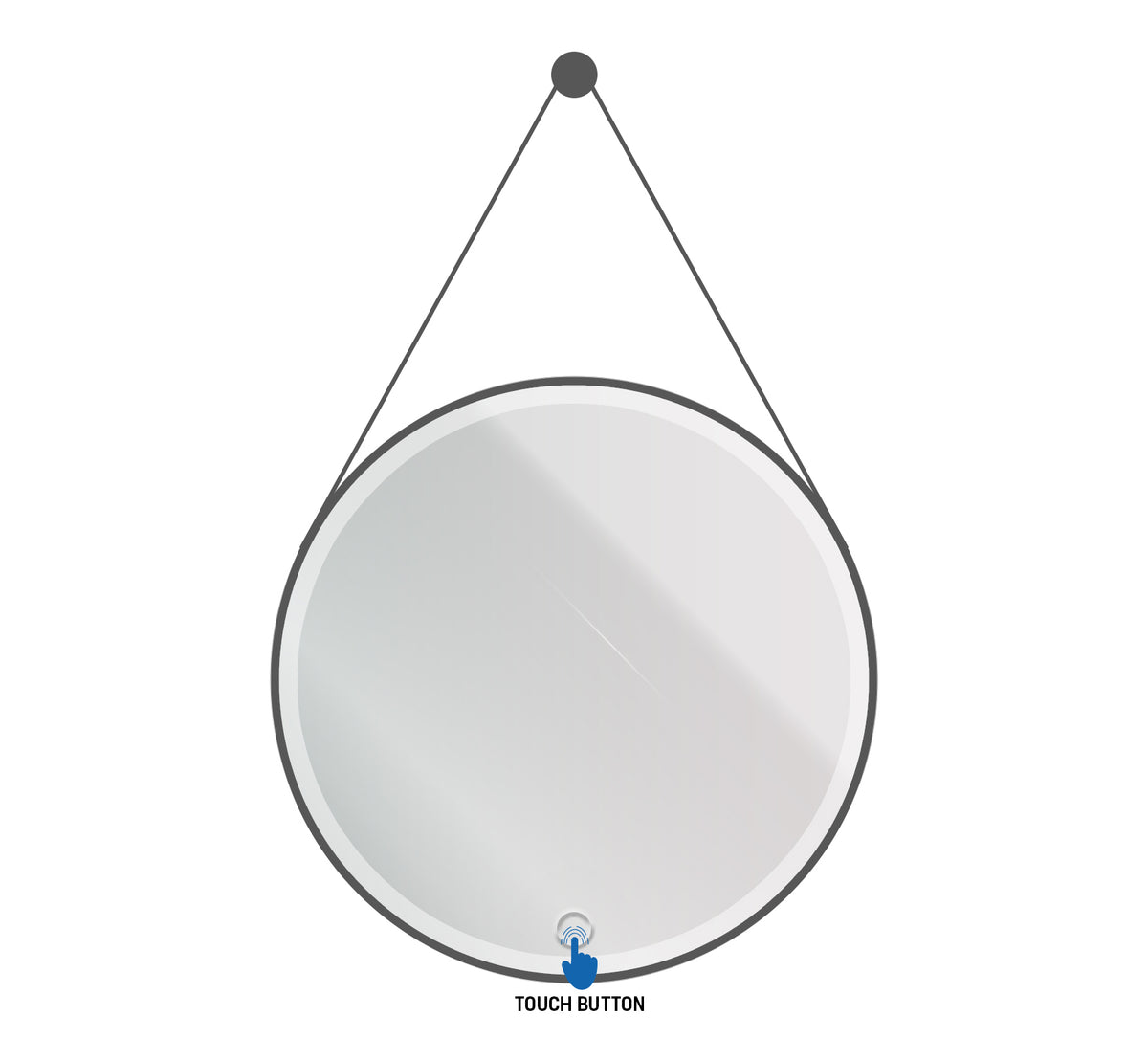 ALONI BELTIA SPIEGEL - MET LED VERLICHTING - ROND - MET LIJST - MET IMITATIE LEDEREN BAND EN HAAK - KLEURTEMPERATUUR LED 3500-6500K - 60CM - MAT ZWART