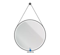 ALONI BELTIA SPIEGEL - MET LED VERLICHTING - ROND - MET LIJST - MET IMITATIE LEDEREN BAND EN HAAK - KLEURTEMPERATUUR LED 3500-6500K - 60CM - MAT ZWART
