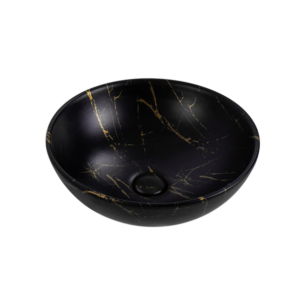 ALONI Tivra Waskom  - Opbouw - zonder overloop - zonder Kraangat - met Click Waste - keramiek - 38X13X38 Cm - Zwart/goud Marmer