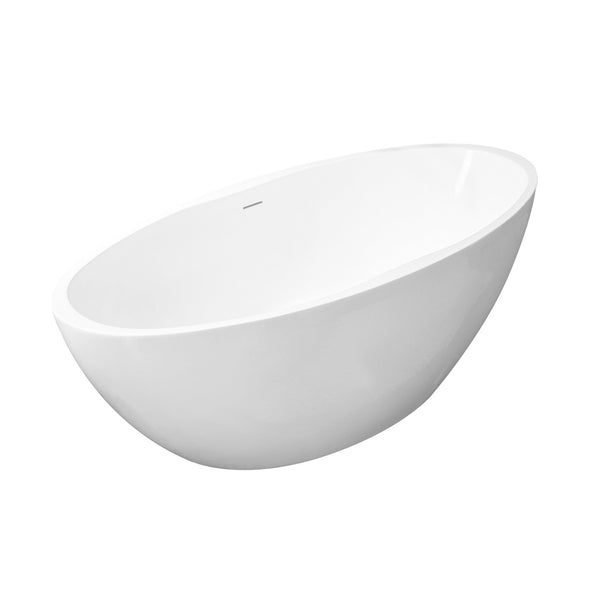 Oval freistehende Badewanne 170 x 78 cm Acryl matt weiß mit Ablauf matt weiß