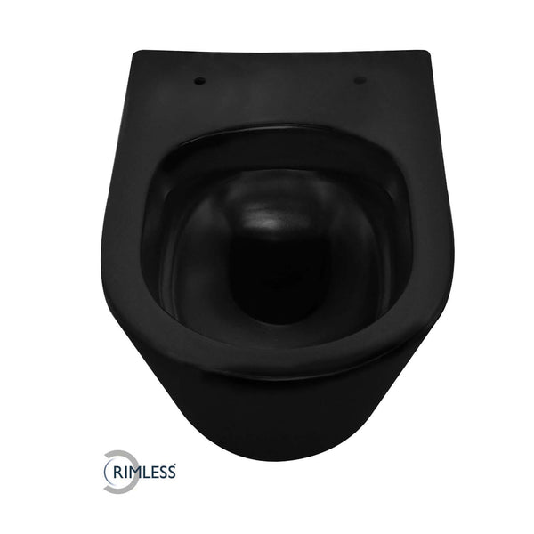 Toilette murale noire mate Wiesbaden Vesta sans rebord, 52 cm (hors siège)