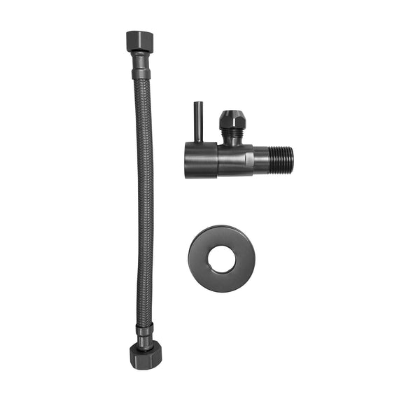 Robinet d'arrêt d'angle minimal 1/2"x3/8" avec tuyau de raccordement flexible 1/2"x3/8" 25 cm gunmetal