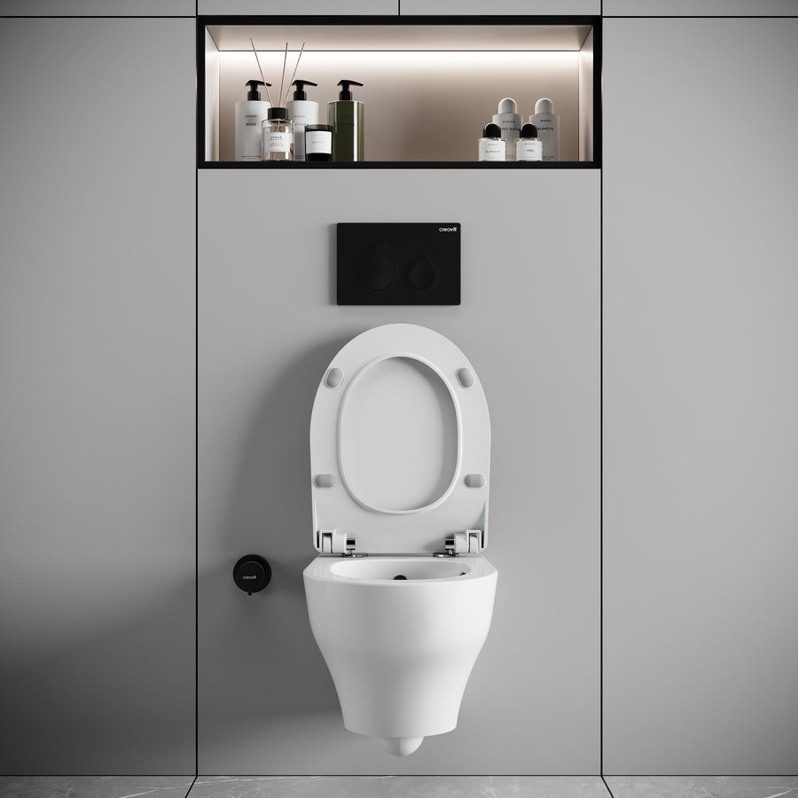 CREAVIT Ness Hangtoilet met Bidet - Tornado Flush - Randloos - zonder Zitting - Glanzend Wit