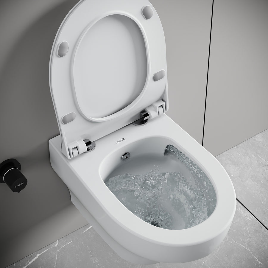 CREAVIT Ness Hangtoilet met Bidet - Tornado Flush - Randloos - zonder Zitting - Glanzend Wit
