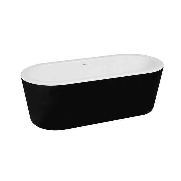 Baignoire autoportante Nero 178 x 80 cm acrylique brillant blanc/noir avec bonde brillant blanc
