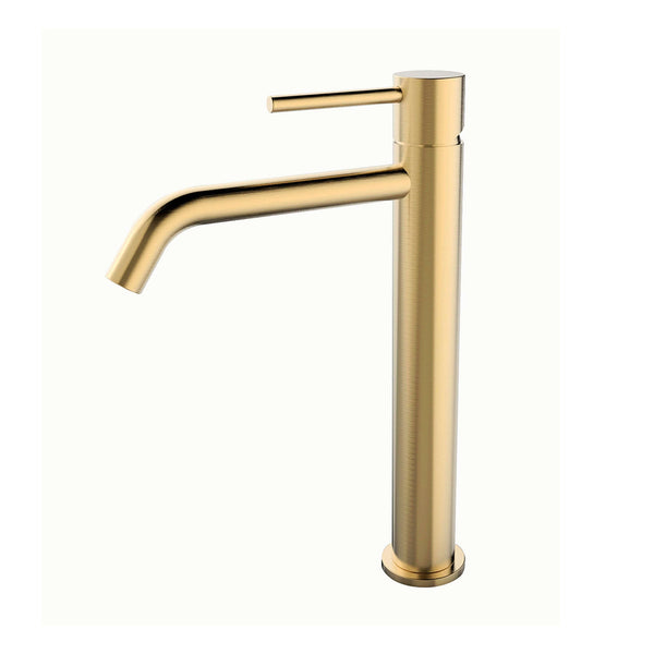 Aufbau XL-Auslauf Waschtischmischbatterie Wiesbaden-Stil 19,5 cm, 1-Hebel in gebürstetem Messing Gold