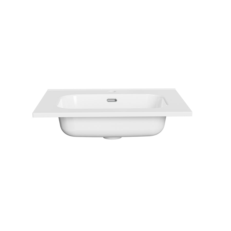 Aloni LIVA Wastafel - 60X1,8X46 CM - 1 Wasbak - 1 Kraangat - met Overloop - Keramiek - Glanzend WIT