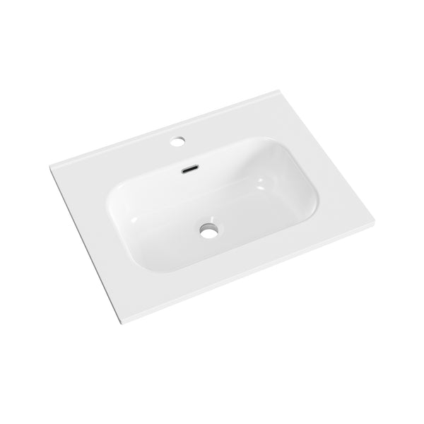Aloni Liva Wastafel - 60 × 1,8 × 46 cm - 1 Wasbak - 1 Kraangat - met Overloop - Keramiek - Glanzend Wit
