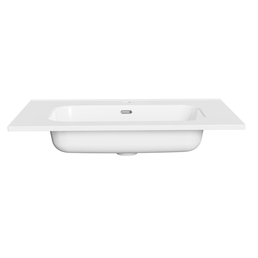 Aloni LIVA Wastafel - 80X1,8X46 CM - 1 Wasbak - 1 Kraangat - met Overloop - Keramiek - Glanzend WIT
