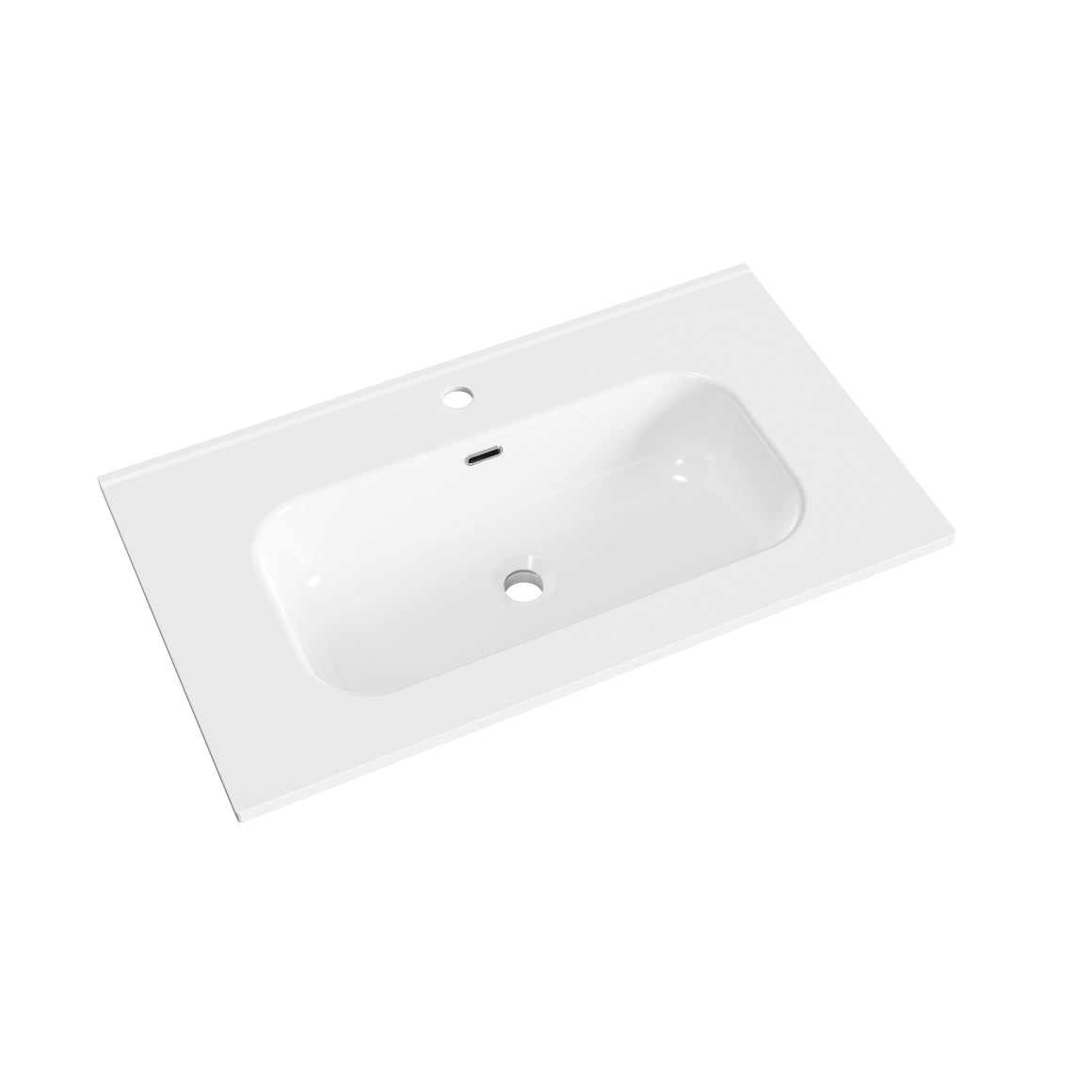 Aloni LIVA Wastafel - 80X1,8X46 CM - 1 Wasbak - 1 Kraangat - met Overloop - Keramiek - Glanzend WIT