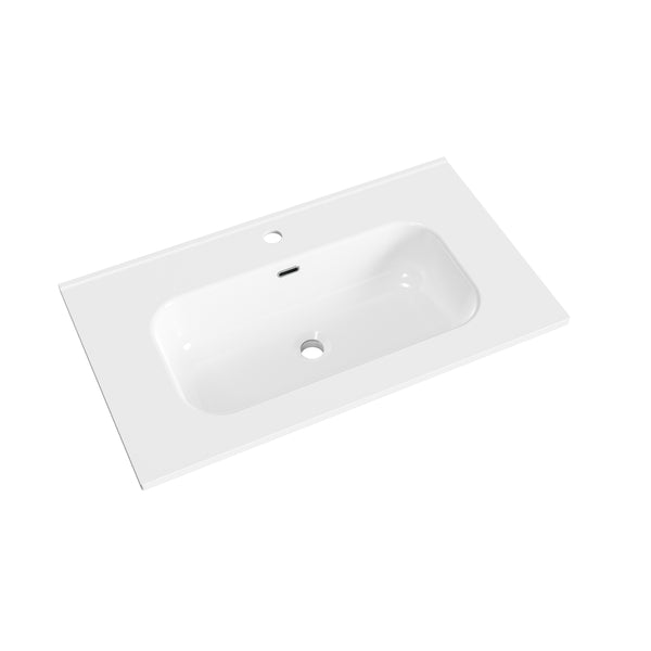 Aloni Liva Wastafel - 80 × 1,8 × 46 cm - 1 Wasbak - 1 Kraangat - met Overloop - Keramiek - Glanzend Wit
