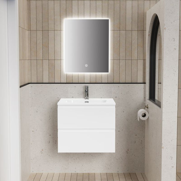 Aloni Liva Badkamermeubelset Compleet - met Onderkast - met Wastafel - met LED Spiegel - 60 cm - Glanzend Wit