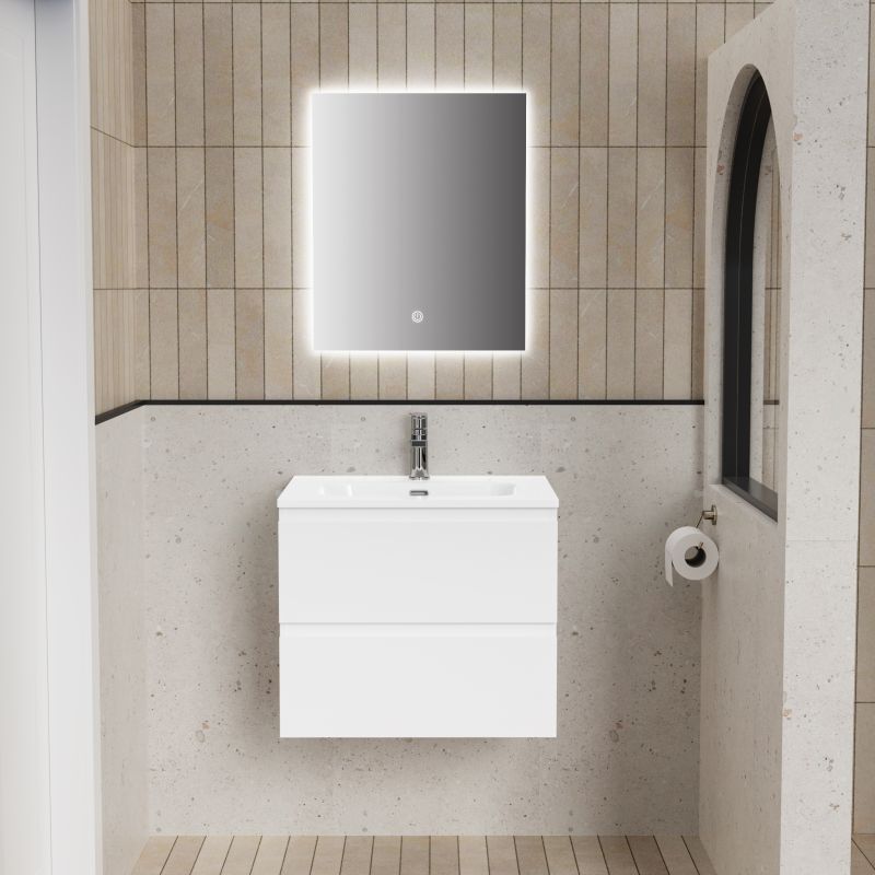 ALONI LIVA BADKAMERMEUBELSET COMPLEET - MET ONDERKAST - MET WASTAFEL - MET LED SPIEGEL - 60CM - GLANZEND WIT - detailafbeelding