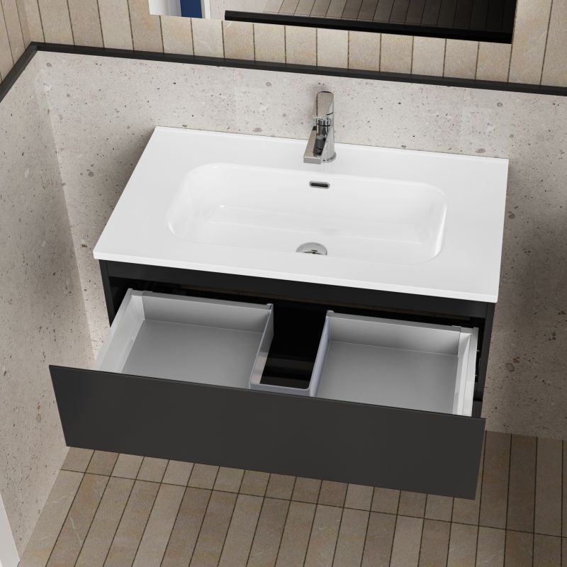 ALONI LIVA BADKAMERMEUBELSET COMPLEET - MET ONDERKAST - MET WASTAFEL - MET LED SPIEGEL - 80CM - MAT ZWART - detailafbeelding