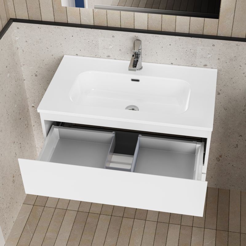 ALONI LIVA BADKAMERMEUBELSET COMPLEET - MET ONDERKAST - MET WASTAFEL - MET LED SPIEGEL - 80CM - GLANZEND WIT - detailafbeelding