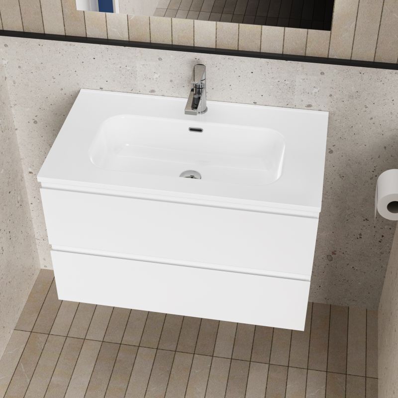 ALONI LIVA BADKAMERMEUBELSET COMPLEET - MET ONDERKAST - MET WASTAFEL - MET LED SPIEGEL - 80CM - GLANZEND WIT - detailafbeelding