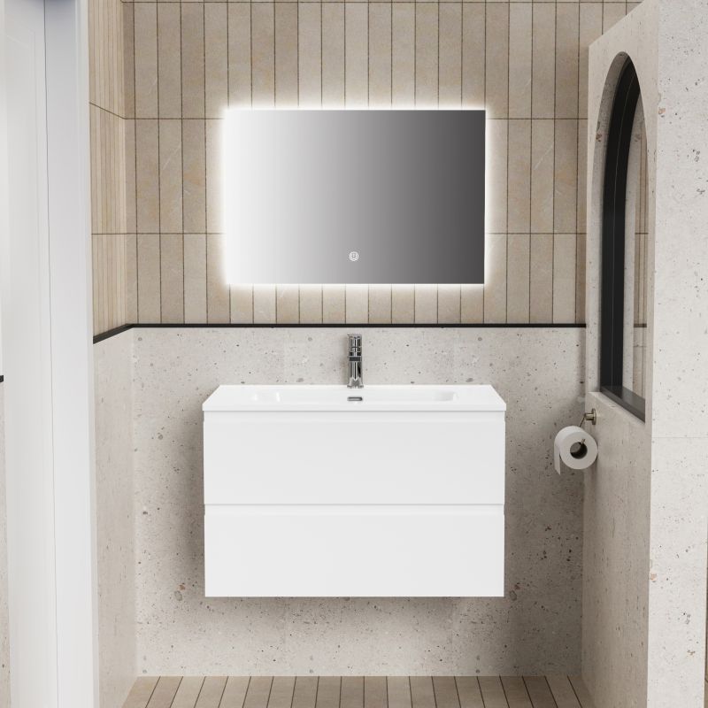 ALONI LIVA BADKAMERMEUBELSET COMPLEET - MET ONDERKAST - MET WASTAFEL - MET LED SPIEGEL - 80CM - GLANZEND WIT - detailafbeelding