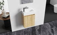 ALONI ZYRO TOILETMEUBELSET - COMPLEET - ONDERKAST MET 1 DEUR - GREEPLOOS - SOFT CLOSE - OMKEERBAAR - SPIEGEL - FONTEIN - 40,5X22,5 CM - LICHT EIKEN/GLANZEND WIT