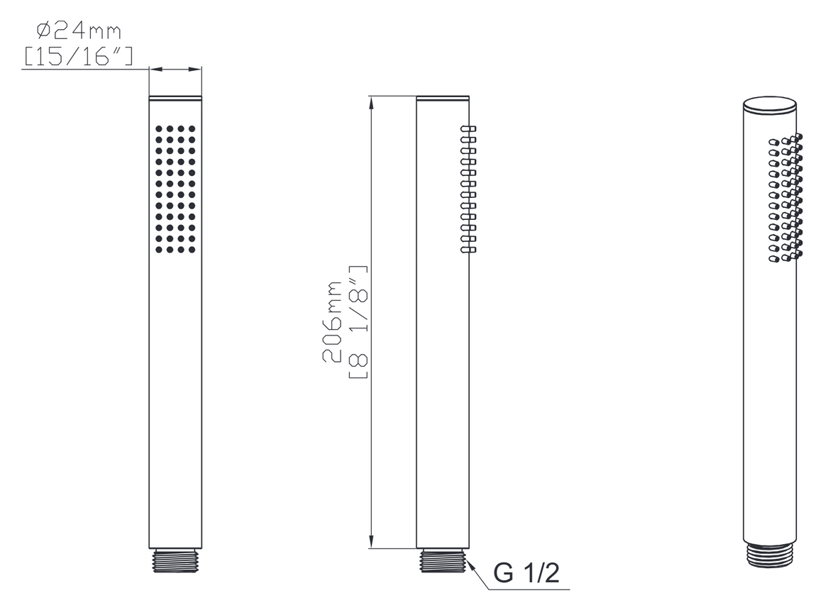 Aloni Uniforma handdouche rond technische tekening