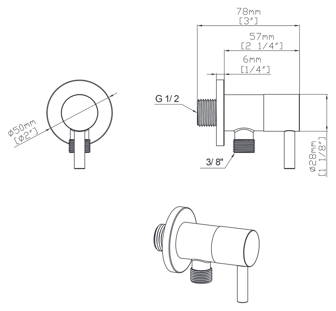 Aloni Uniforma hoekstopkraan technische tekening