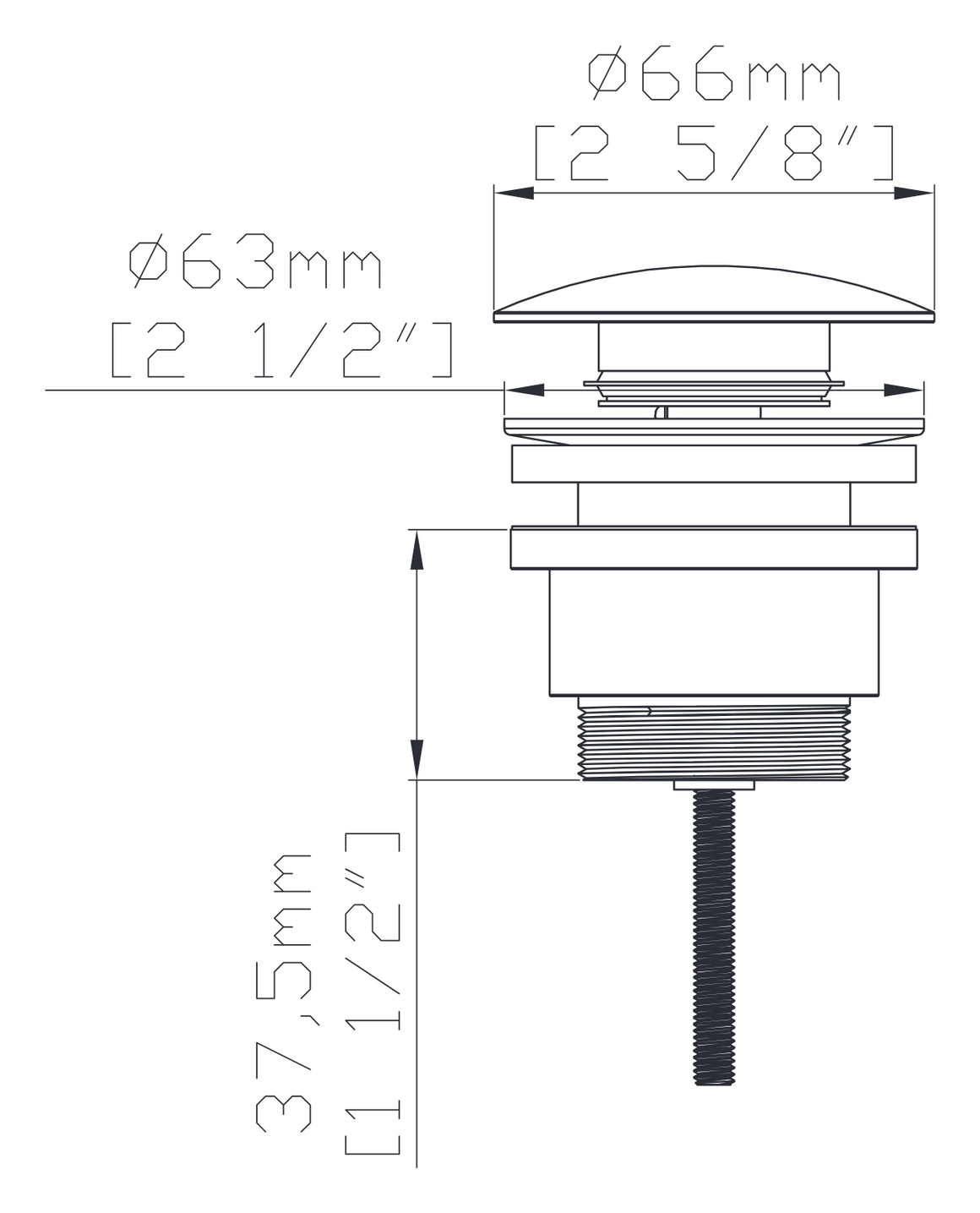 Aloni Uniforma afvoerplug click waste technische tekening