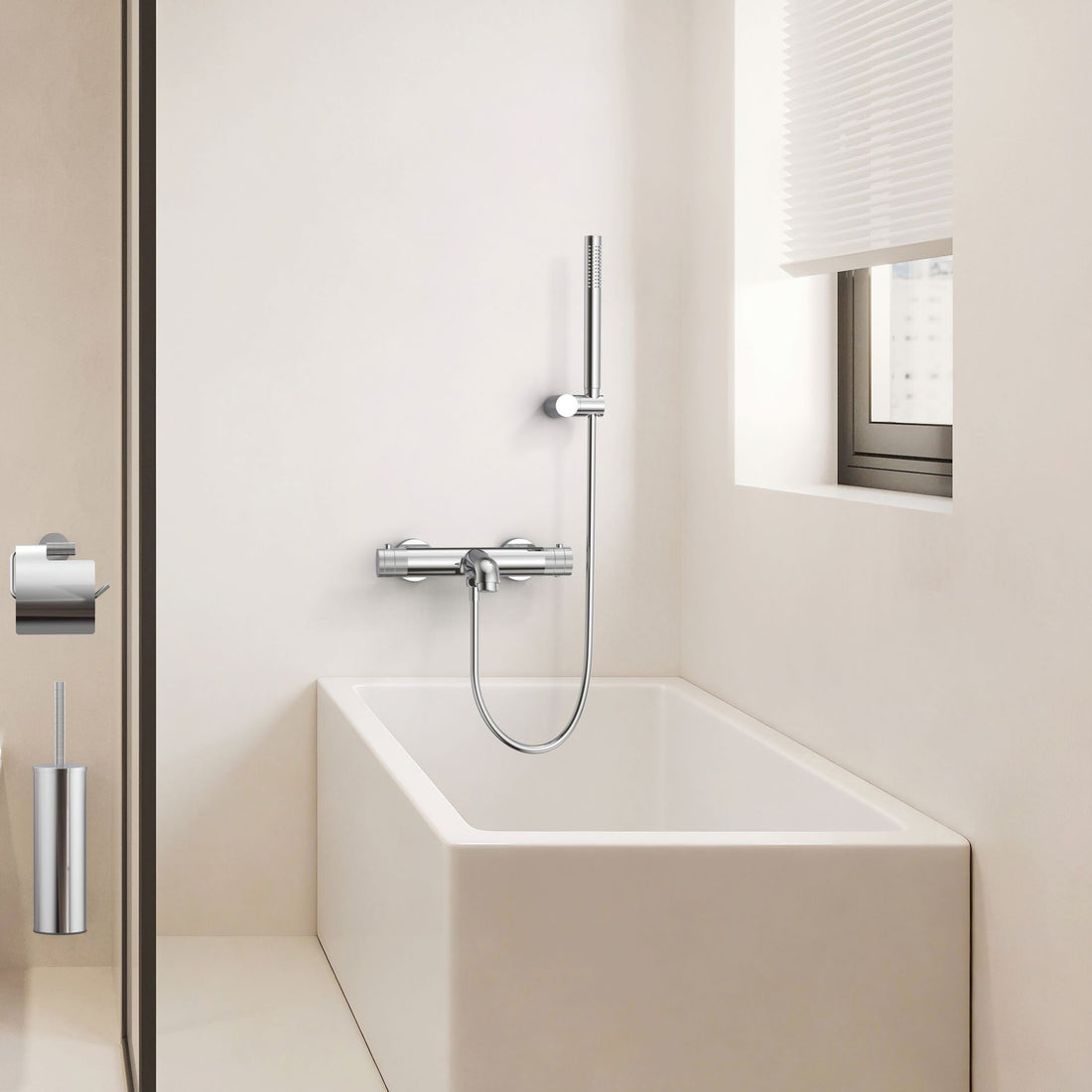 Aloni Stria badthermostaat opbouw chroom sfeerfoto