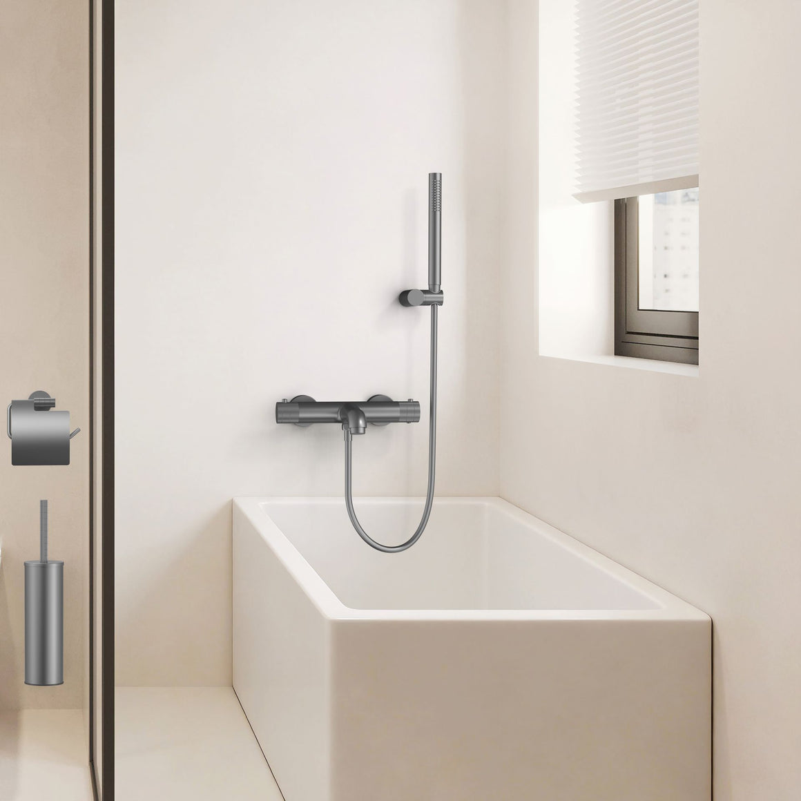 Aloni Stria badthermostaat opbouw gunmetal sfeerfoto
