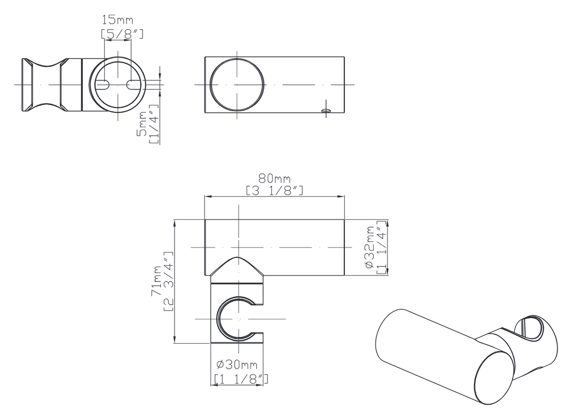 Aloni Uniforma handdouchehouder kantelbaar technische tekening