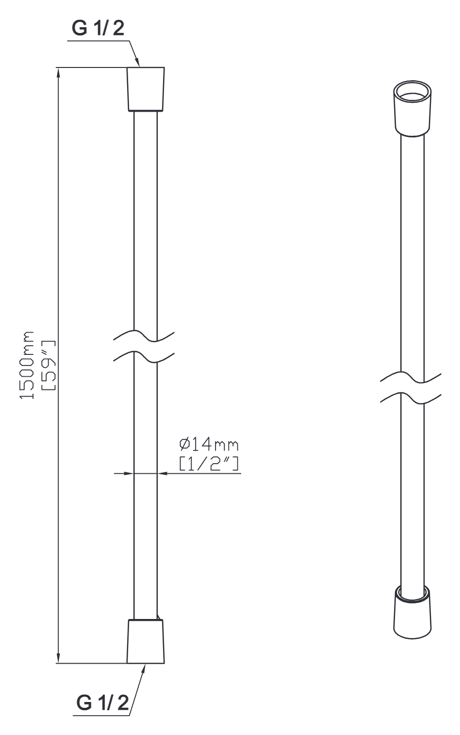 Aloni Uniforma doucheslang 150 cm technische tekening